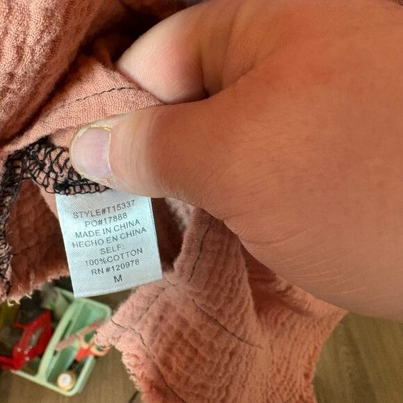 Entro Pink Double Gauze Boho Cropped Top Raw Hem Medium Boutique - Picture 4 of 10